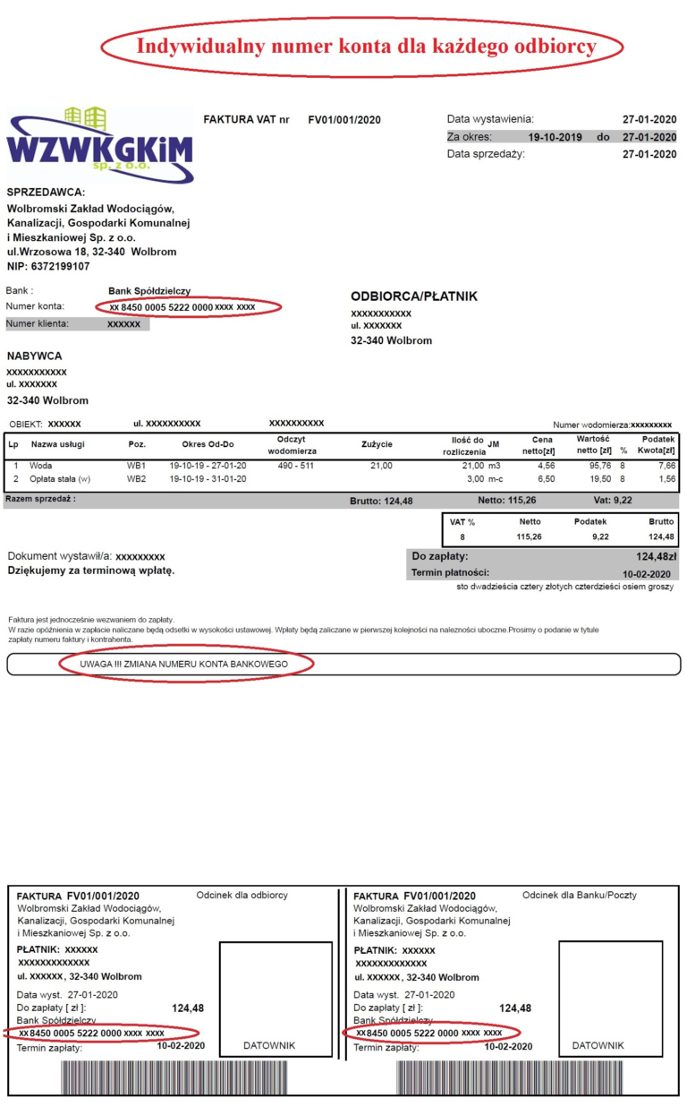 WAŻNA INFORMACJA DOTYCZĄCA PŁATNOŚCI ZA WODĘ I ŚCIEKI