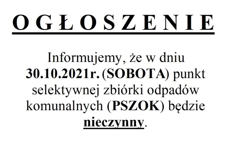 INFORMACJA !! 30.10.2021 r. – PSZOK