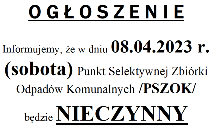 Ogłoszenie PSZOK !!!