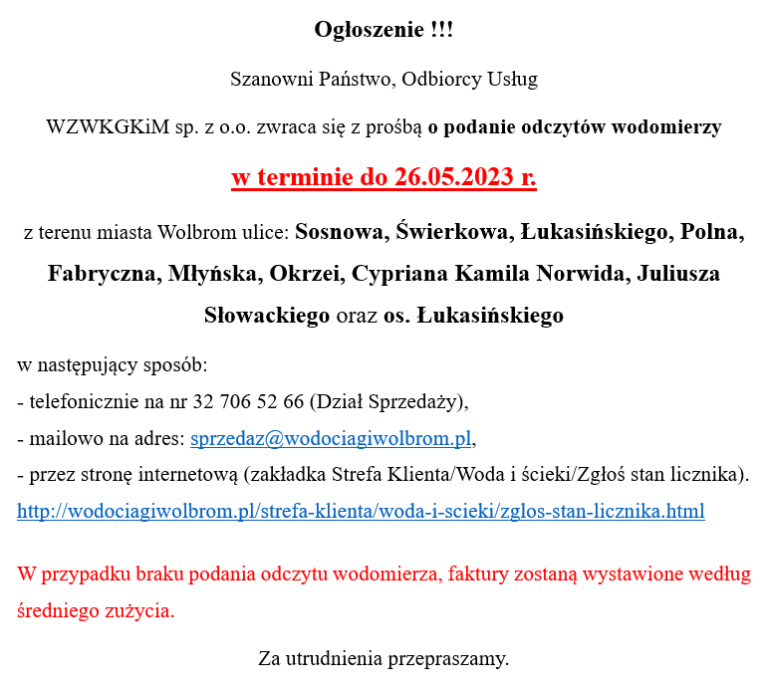 Ogłoszenie!!!