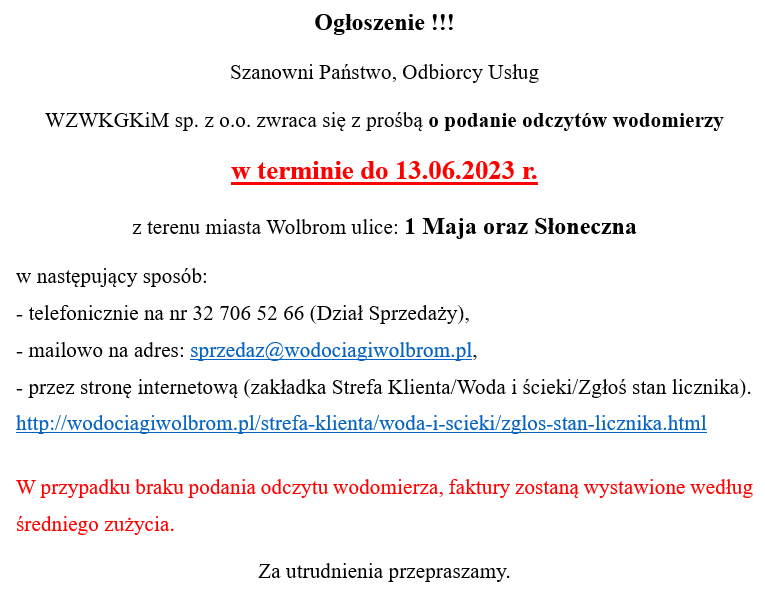 Ogłoszenie!!!