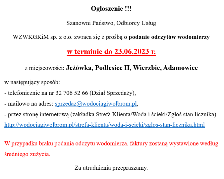 Ogłoszenie!!!