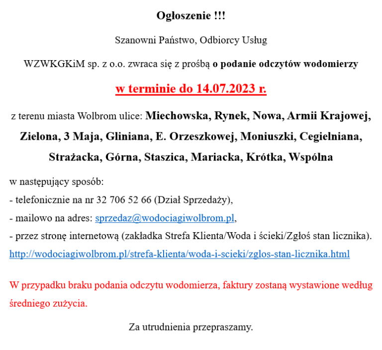 Ogłoszenie!!!
