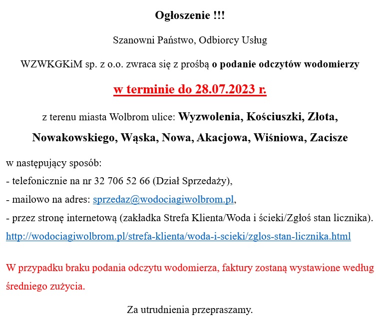Ogłoszenie!!!