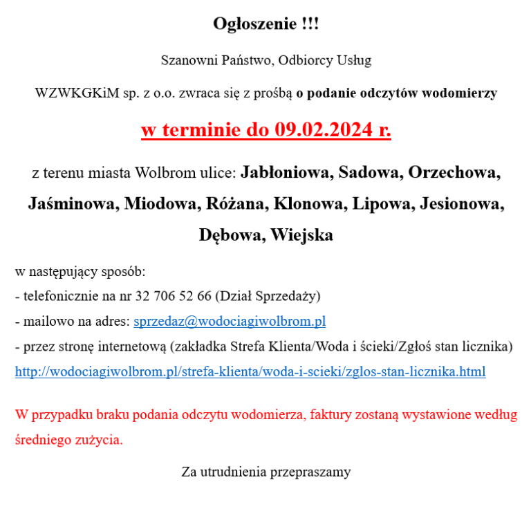 Ogłoszenie!!!