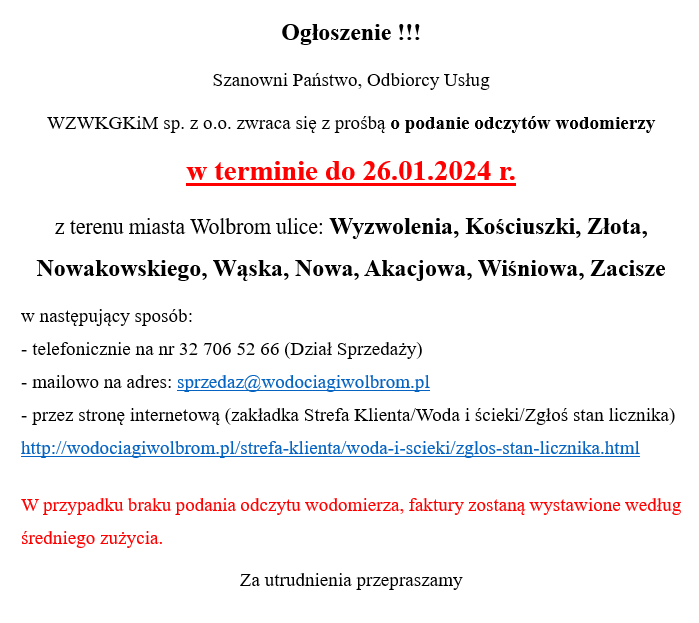Ogłoszenie!!!