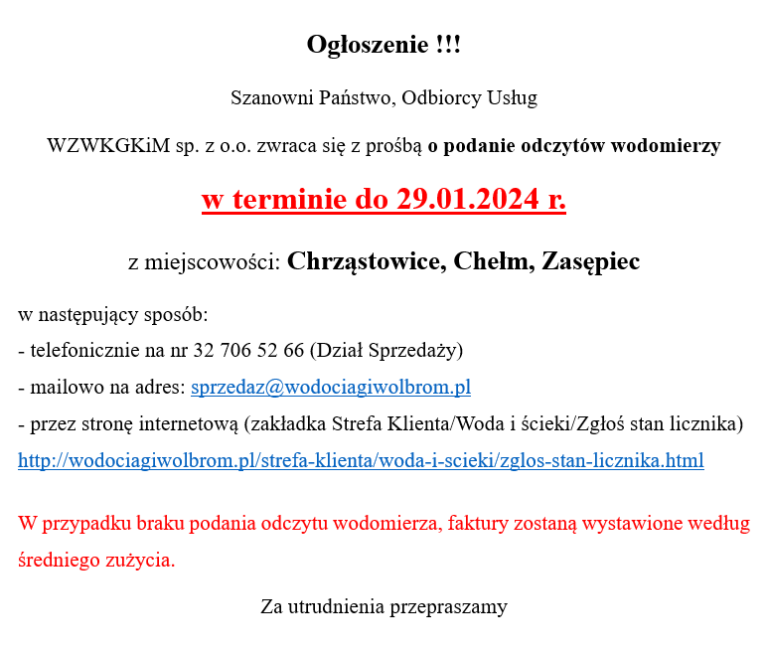 Ogłoszenie!!!
