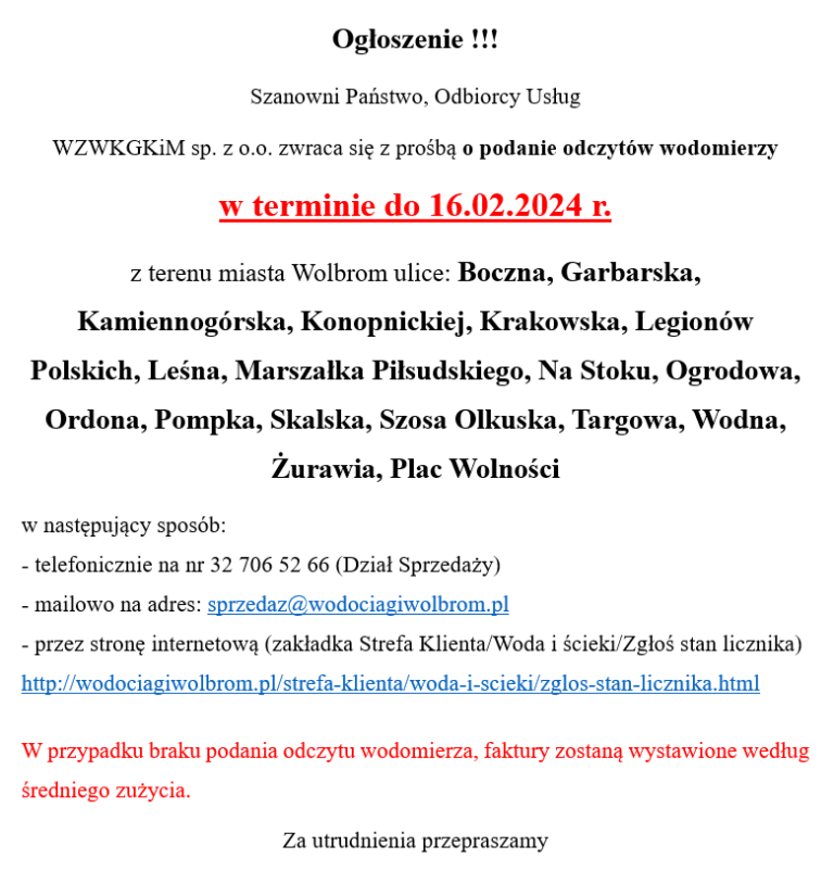 Ogłoszenie!!!