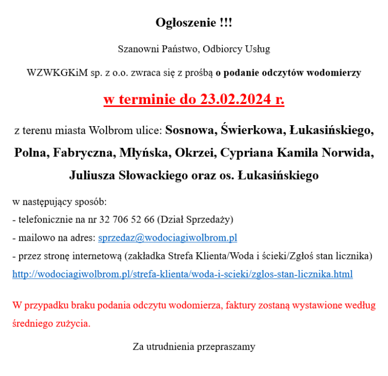 Ogłoszenie!!!