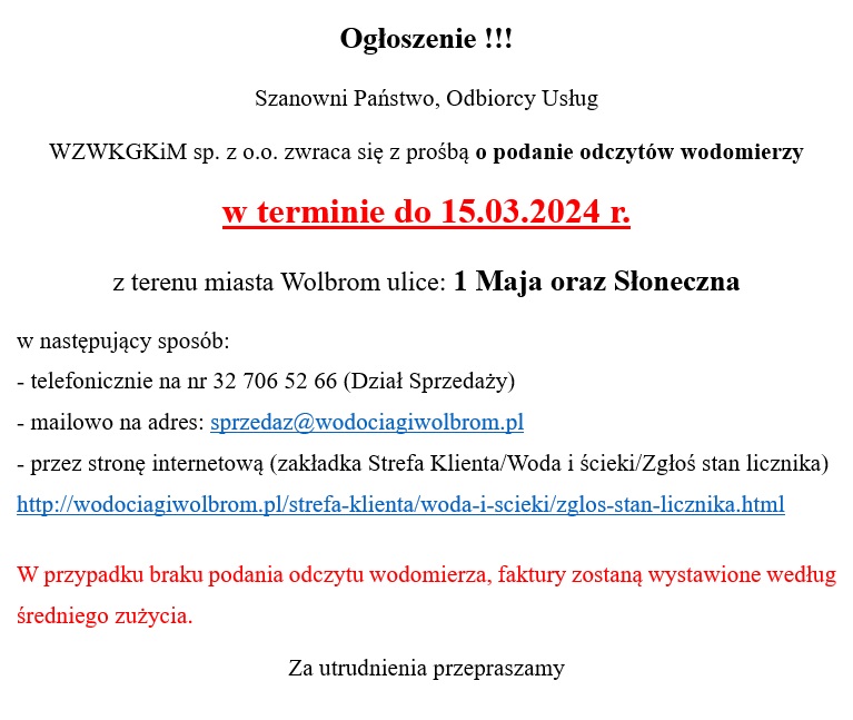 Ogłoszenie!!!