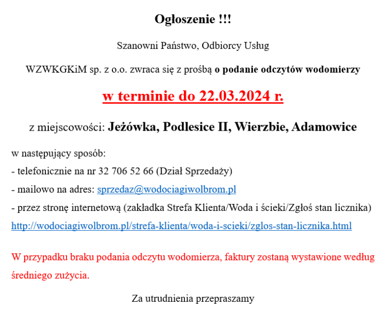 Ogłoszenie!!!