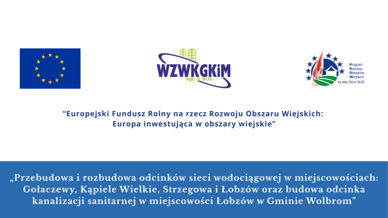Grafika przedstawiająca trzy logotypy: flagę Unii Europejskiej, logo Spółki, logo Programu Rozwoju Obszarów Wiejskich na lata 2014 - 2020. Pod nimi znajduje się napis: “Europejski Fundusz Rolny na rzecz Rozwoju Obszaru Wiejskich: Europa inwestująca w obszary wiejskie”.